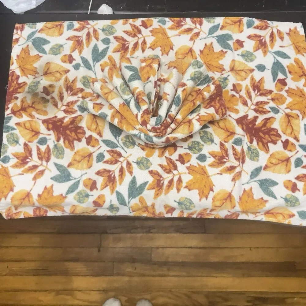 Pair Urban Villa Fall Leaf Cotton Kitchen Towels Thanksgiving